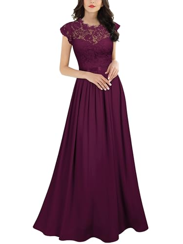 Miusol Women's Formal Floral Lace Evening Party Maxi Dress Magenta