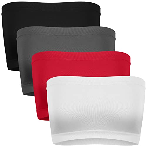 Cooraby 4 Pack Women Tube Tops Summer Non-Padded Seamless Bra, 4 Colors