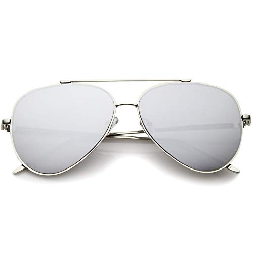zeroUV Mirrored Oversized Aviator Sunglasses for Women and Men, Metal Frame & UV400 with Large Flat Mirror Lens 58mm (Silver/Silver Mirror)