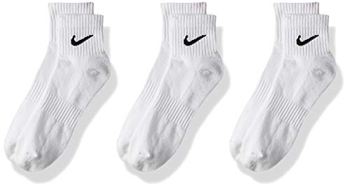 Nike Everyday Cushion Ankle Training Socks (3 Pair), Men's & Women's Ankle Socks with Sweat-Wicking Technology, White/Black, Large