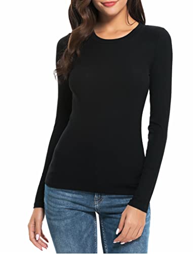 Women Long Sleeve Crew Neck Rayon Slim Fit Stretchy Layer T Shirts Tops