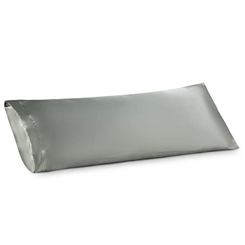 Bedsure Satin Body Pillow Cover 20x54 Inches - Grey Body Pillowcase for Hair and Skin, Cooling and Silky Long Body Pillow Case Cover,with Envelope Closure for Women
