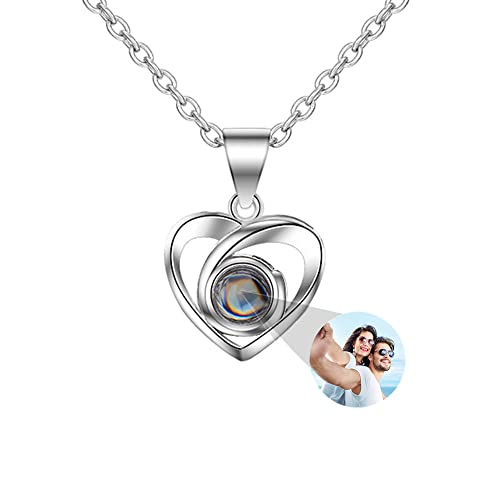 a266XDKSJK Custom Photo Projective Necklace, The Memory of Love Nanotechnology Necklace 925 Sterling Silver Girls' Pendants Necklace (silver Full Color 18)