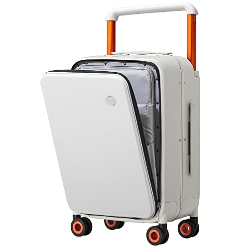 mixi Carry On Luggage Wide Handle Luxury Design Rolling Travel Suitcase PC Hardside with Aluminum Frame Hollow Spinner Wheels, with Cover, 20 inch, Smoke White
