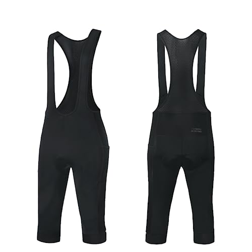 Santic Men's 3/4 Bib Shorts Cycling Bike Shorts with Pockets,4D Padded Breathable Biking Bicycle Tights,Non-Slip,Breathable,Black,S