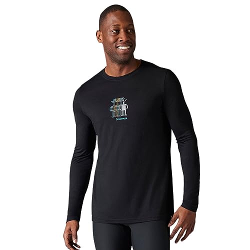 Smartwool Men's Merino Sport 150 Long Sleeve Logo Graphic Tee Shirt - Moisture-Wicking, Lightweight Merino Wool T-Shirt for Hiking, Running & Camping Logo – M, Black