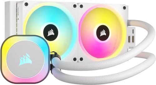 CORSAIR iCUE Link H100i RGB Liquid CPU Cooler - 240mm AIO - QX120 RGB Fans - Fits Intel LGA 1700, AMD AM5 - iCUE Link System Hub Included - White