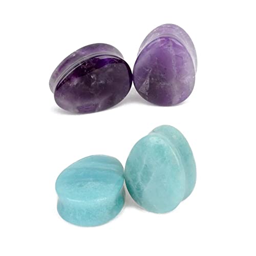 Amethyst Stone Ear Plugs Tunnels Stretcher Piercing Jewelry 2 Pairs (5/8'(16mm))