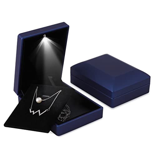 iSuperb LED Light Pendant Box Blue Necklace Display Case Jewelry Gift Box