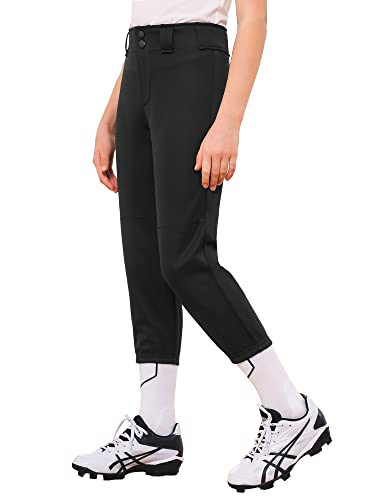 Stelle Girls' Softball Pants Youth Kids Baseball Pants Fastpitch Pants with Pockets Boys Tee Ball (Black, S)