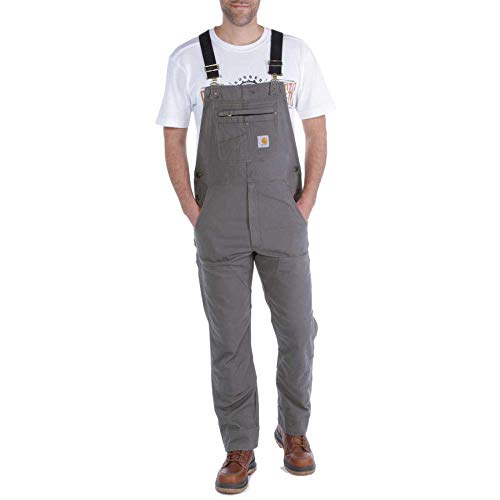 Carhartt mens Rugged Flex Relaxed Fit Canvas Bib Overalls, Gravel, 34W x 30L US