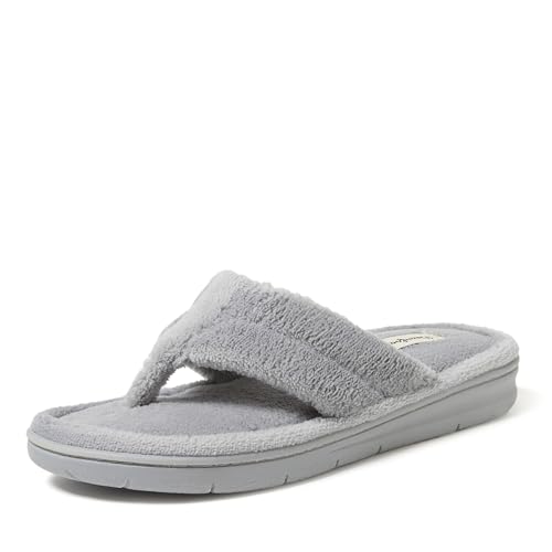 Dearfoams Women's Melanie Terry Thong Slipper, Grey Sleet, 9-10