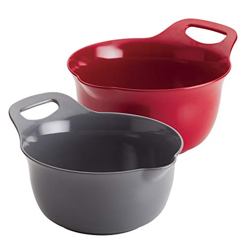 Rachael Ray Tools and Gadgets Nesting / Stackable Mixing Bowl Set with Pour Spouts and Handle - 2 and 3 Quarts, Red and Gray
