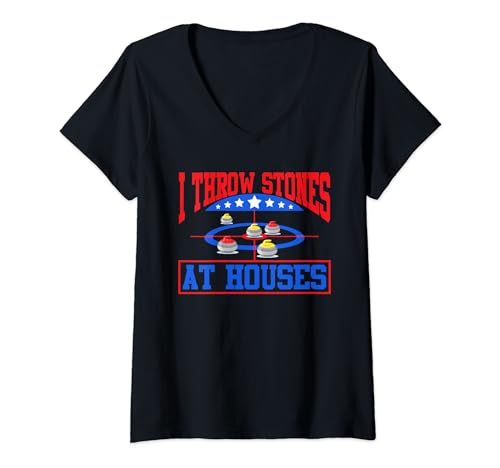 Curling Game I Throw Stones at Houses Curler Curling V-Neck T-Shirt