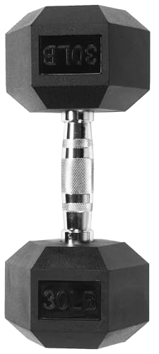 Signature Fitness Sporzon! Rubber Encased Hex Dumbbell, Single, Black