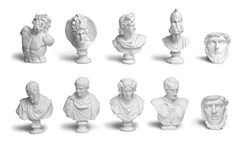 Garwor 10PCS Mini Figures of Greek Mythology Statue Resin Sculpture World Famous Bust Figurine Home Office Decor, 2.75' H