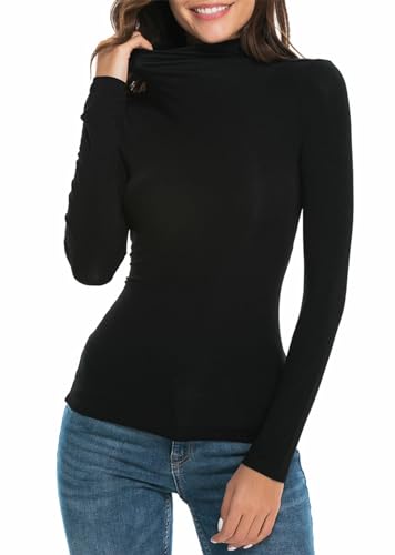 Womens Long Sleeve/Sleeveless Mock Turtleneck Stretch Fitted Underscrubs Layer Tee Tops (M, Black)