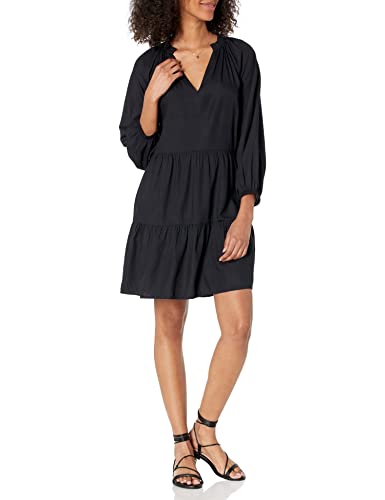 The Drop Women's @caralynmirand Ruffle-Neck Tiered Mini Dress, Black, XL