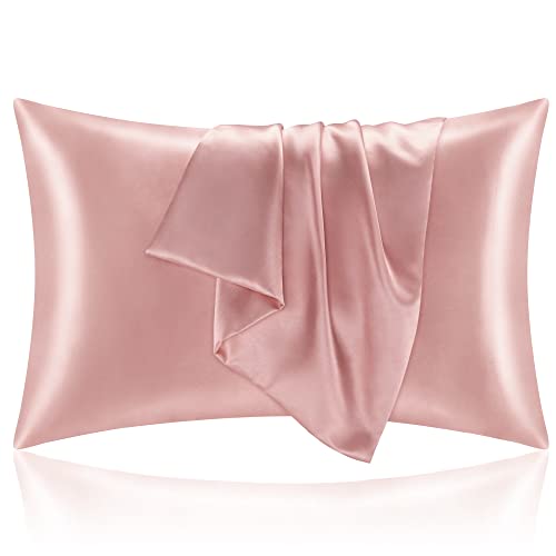BEDELITE Satin Silk Pillowcase for Hair and Skin, Rose Pink Pillow Cases Standard Size Set of 2 Pack, Super Soft Pillow Case with Envelope Closure (20x26 Inches)
