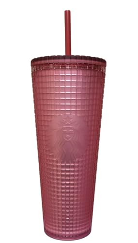 Starbucks Dusty Rose Pink Berry Shimmer Grid Cold Cup Tumbler 24 oz Venti