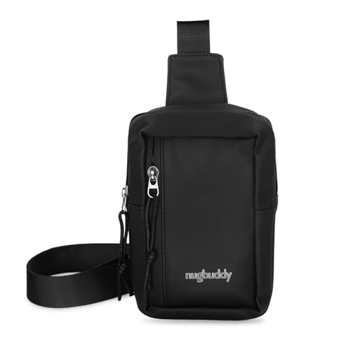 Nugbuddy Smell Proof Bag, Crossbody Stash Container, Discreet Herb Storage Accessory, Carbon Lined Mini Sling Bags, Small Travel Pouch, EDC Minimalist Essentials, Weatherproof Material, Black Backpack