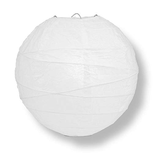 PaperLanternStore.com 16 Inch White Round Paper Lantern, Crisscross Ribbing, Hanging Decoration