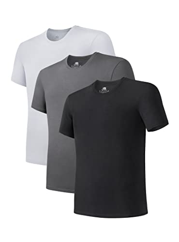 DAVID ARCHY Men's Undershirt Bamboo Rayon Moisture-Wicking T-Shirts Stretch Crewneck Tees for Men, 3-Pack (L, Black/Dark Gray/Light Gray)
