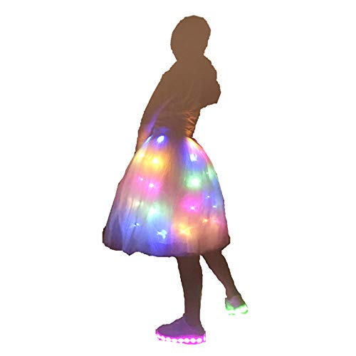 SHINYOU Women Tutu Skirt LED Light Up A Line Short Knee Length Tutu Tulle Prom Party Skirt, Glow in The Dark Festival Halloween Cosplay (L)