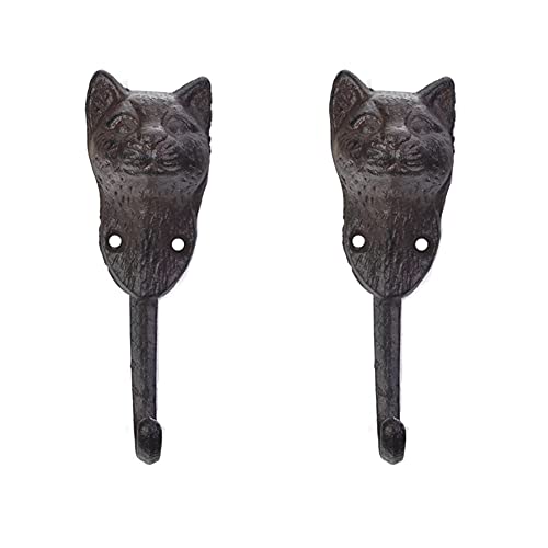brandname RRRuo Rustic Heavy Duty Hook Cat Head Coat Hooks Decoration for Keys Towel Bags Hat Coat Home Wall Mounted Hook Hardware 2 Pieces（Brown）