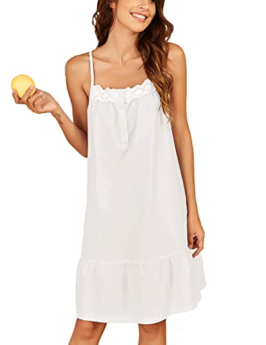 Ekouaer Womens Sleeveless Nightgown Nightshirt Cotton Sleepwear Lace Victorian Lawn Scoop Neck Dress, A-Candy_White, XX-Large