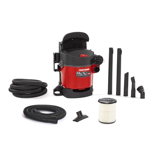 CRAFTSMAN CMXEVBE17925 5 Gallon 5.0 Peak HP Wet/Dry Wall Vac, Wall-Mounted Shop Vacuum with Attachments