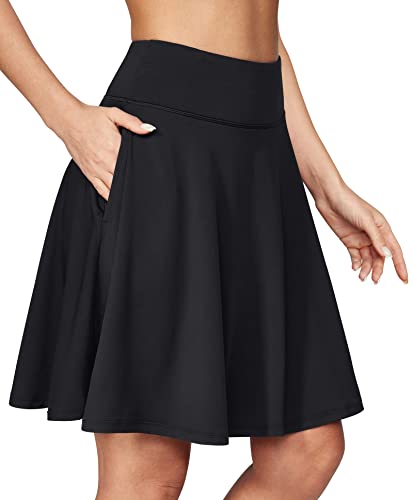 IUGA 20' Knee Length Skorts Skirts for Women with Pockets Tennis Skirt High Waisted Golf Skirts for Women Casual Athletic Black