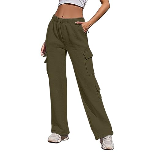 Women's Solid Color Loose Straight Leg with Pockets Casual Pants Yoga Pants Plus Size Ladies Suits for Work (AG-2, M)