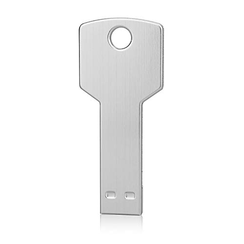 64G Key Shape USB Flash Drive, K&ZZ Metal Thumb Drive USB2.0 Flash Disk Memory USB Stick Expansion Disk, Silver 64GB