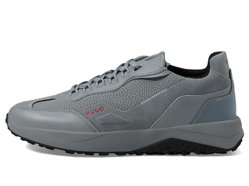 HUGO BOSS Men's Kane Mix Material Run Sneaker, Stone Grey, 11
