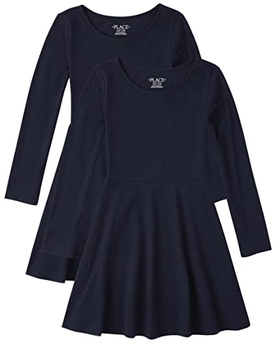 The Children's Place Girls Long Sleeve Basic Skater Dress, Tidal 2 Pack, X-Large