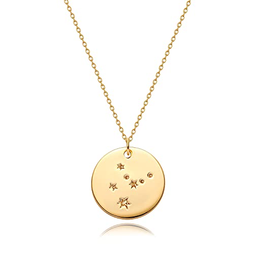 MEVECCO Gold Necklace Coin Disc Zodiac 12 Constellation Virgo Star Engraved Horoscope Sign Astrology Pendant 18K Gold Plated Chain Dainty Personalized Simple Jewelry
