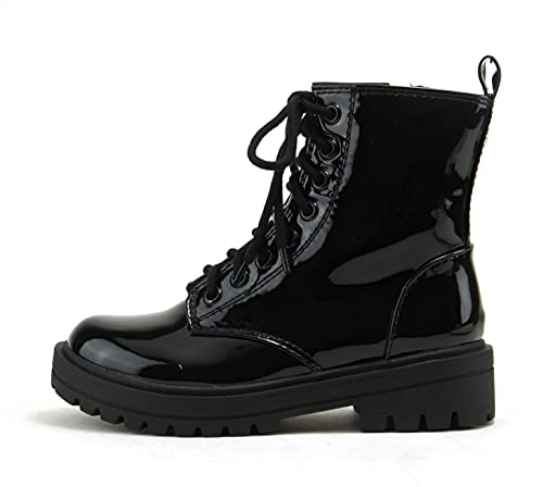 Soda FIRM - Lug Sole Combat Ankle Bootie Lace up w/Side Zipper (Black Patent, numeric_8)