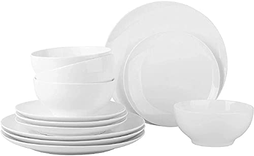 Dinnerware Set – Set for 4 Dinnerware 12 pcs Set Dish –Durable Porcelain White Dinnerware Set, Plates and Bowls – Microwave, Oven and Dishwasher Safe– Chip-resistant Plates – (12 PC Dinnerware)