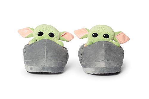 Robe Factory LLC Star Wars: The Mandalorian The Child Grogu 3D Slippers | Baby Yoda-Themed Soft Plush House Shoe With Non-Slip Sole | Comfortable Footwear | Women 7-8, Kids 5