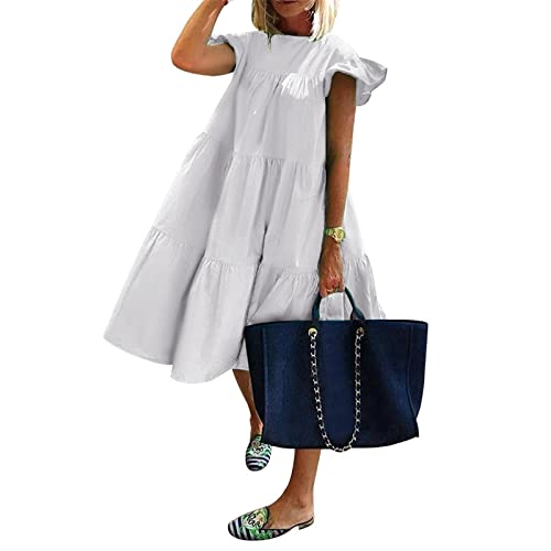 Huazi2 Loose Linen Maxi Dress for Women Knit Summer Dress Women's Summer Dress Flowy Ruffle V Neck a Line Wrap Dresses Dresses for Party Black Plus Size Dresses Tiered Maxi Dress Women