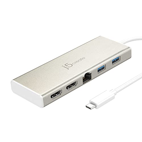 j5create USB-C Mini Dock- Type C Hub with 2X HDMI, 2X USB 3.0, Ethernet, Power Delivery 2.0 (JCD381)