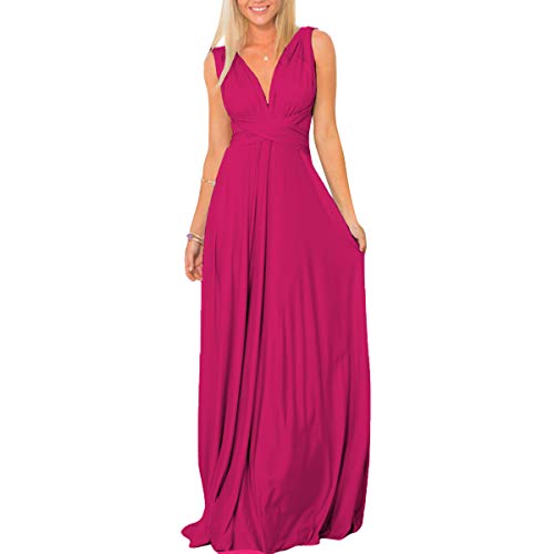 Women Evening Long Dress Convertible Multi Way Wrap Wedding Bridesmaid Dresses Party Pageant Cocktail Ball Prom Gown Summer Beach Maxi Sundress Lady Transformer Bandage Dress Hot Pink XL