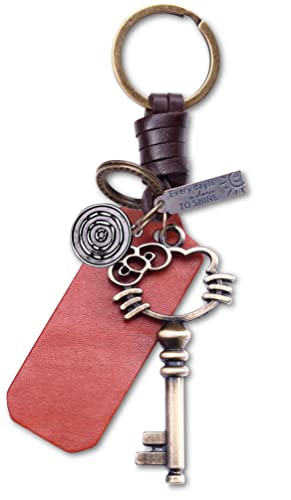 AuPra Kitty KeyChain Gift Red Leather Women KeyRing Home Car Keys Holder Lady Girl Present