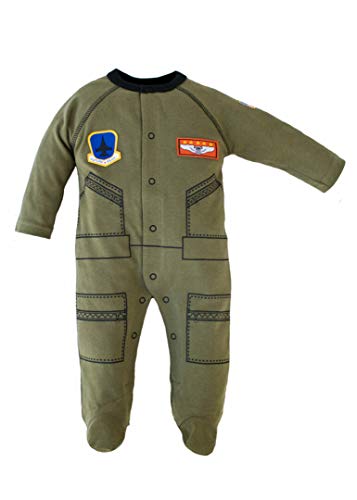 Baby Boys Aviator Flight Suit 'Future Pilot' Sleeper 0-12 Mo Olive W Black Trim (0-3 mo)