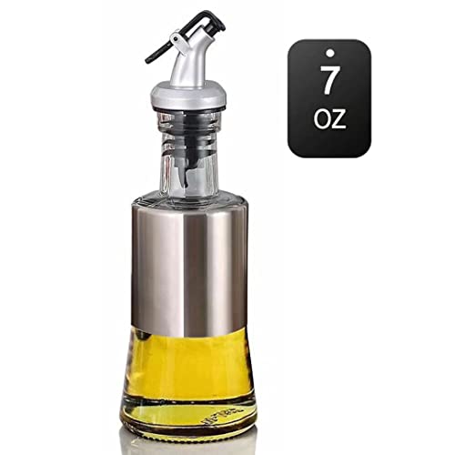 Mincham Olive Oil Dispenser Bottle 7oz(200ml), Oil Dispenser Bottle for Kitchen, Premium Glass Stainless Steel Oil and Vinegar Cruet, with Spout and Pouring Funnel, No-drip Oil Bottle