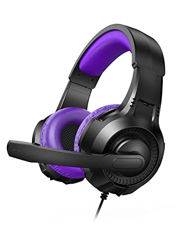 Emonoo Wired Headphone with Noise Cancelling Microphone for School/Work/Gaming, Stereo Gaming Headset for PS4 PS5 Xbox Switch PC, Purple