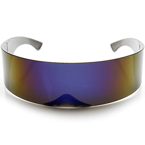 zeroUV - 80s Futuristic Cyclops Cyberpunk Visor Sunglasses with Semi Translucent Mirrored Lens (Ice)