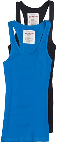 2 Pack Zenana Women's Basic Ribbed Tank Top Small Black, B Blue