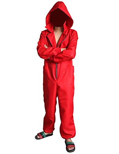 Angelaicos Unisex Red Jumpsuits Mask Halloween Party Costume Full Set (XL)